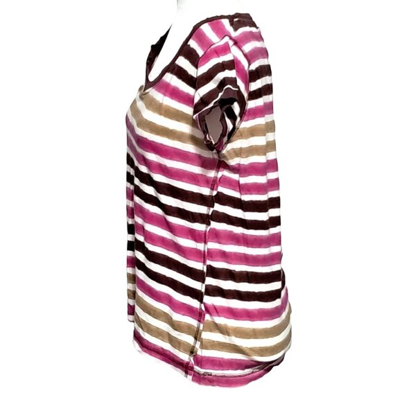 Rue21 Women's Striped V-Neck Short Sleeve Tee - XL - Pink Brown Beige - Picture 4 of 10